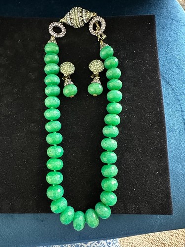 HEIDI DAUS ~Grand Museum~ Crystal & Green Faceted Bead Necklace and Earrings Set