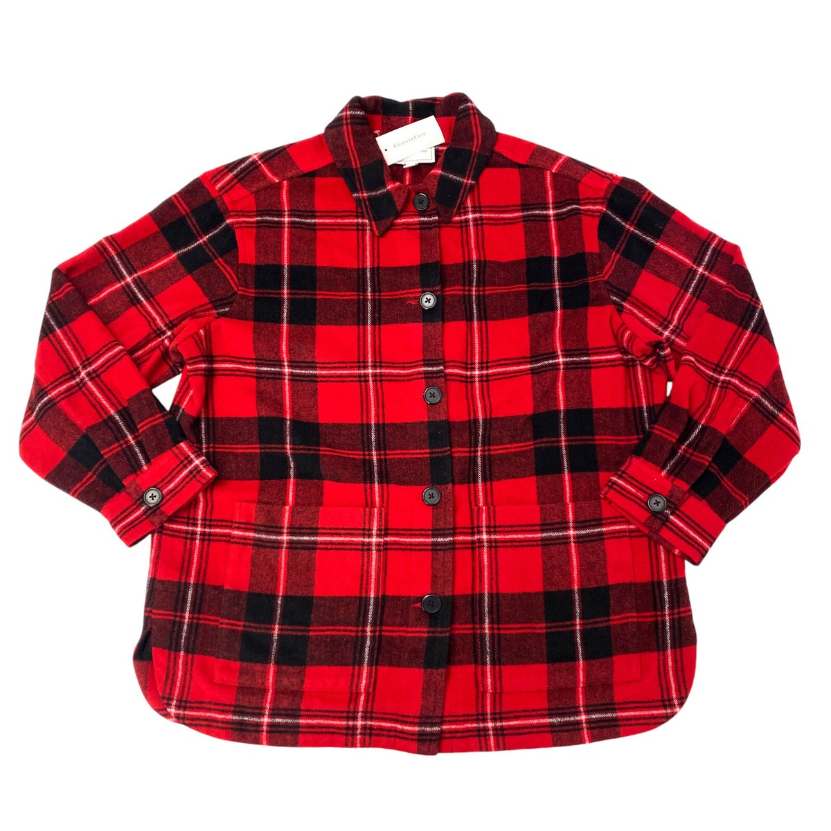 Charter Club Womens SIze L Button Up Plaid Shirt Jacket Red/Black - Main Image