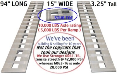 94'' x 15'' 10,000 LBS ALUMINUM Hook Ramps CAR TRUCK TRAILER auto hauler TRACTOR 