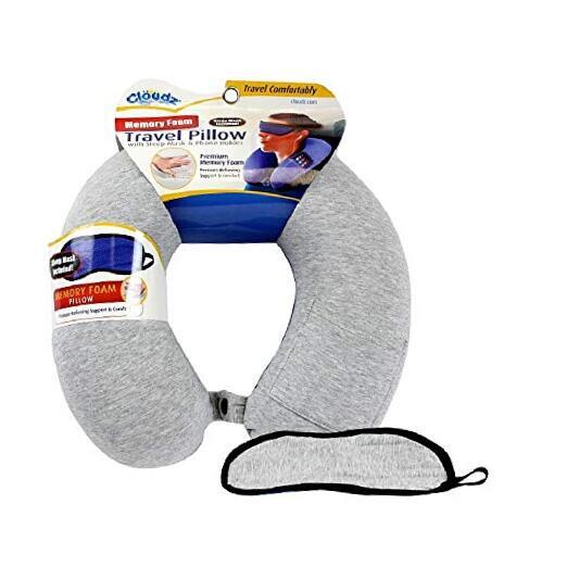 - Memory Foam Neck Pillow with Sleep Mask : Jersey Grey/Sporty Blue