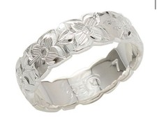 6mm width 925 Silver hawaiian plumeria engraved ring