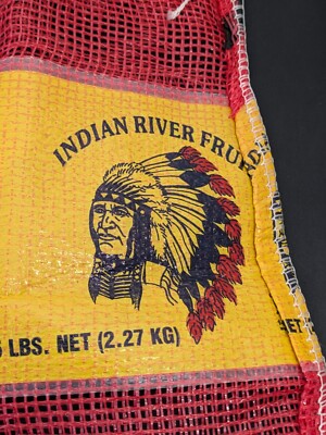 Vintage Indian River Fruit 1/2 Bushel Red Mesh Bag Co Oranges Grapefruit