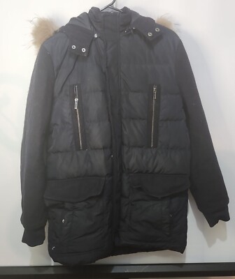 ZAPA Women's  Hooded Fur Leather Trim Coat (U5)