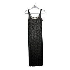 Express Slip Dress Womens 4 Black Mesh Vtg Y2K 90s Whimsigoth Fairy Burnout Hoco