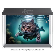 Scuba Brown Cat Swimming Polyester Fish Tank Glass Backdrop Aquarium Background