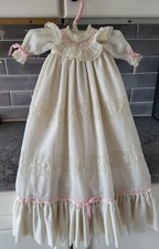 Vintage Deju Vu Originales White With Pink Ribbon Christening Gown 25 " Long
