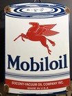 VINTAGE MOBILOIL MOTOR OIL CAN PORCELAIN MOBIL GAS SIGN RED BAND