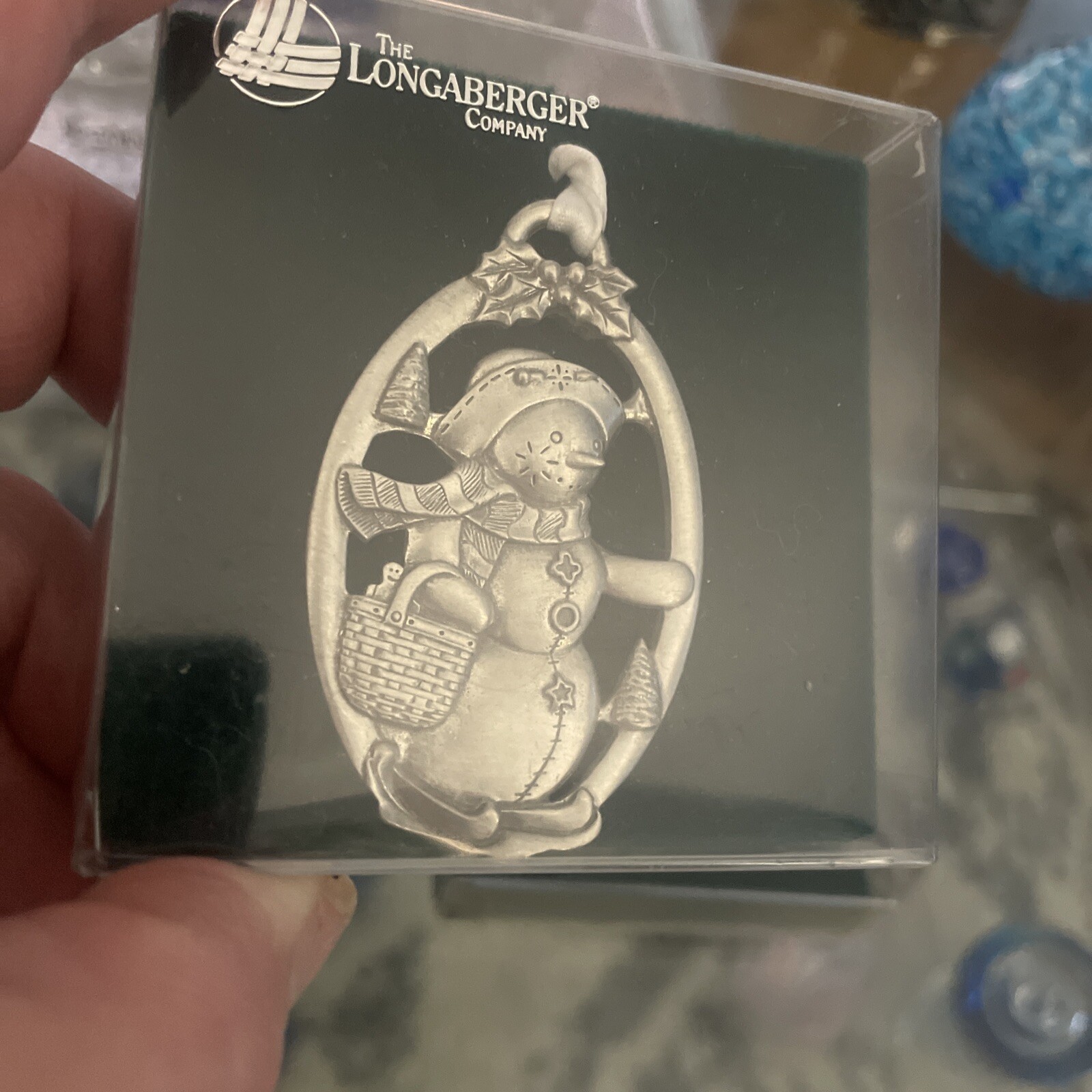 Vintage Longaberger Pewter Snowman Basket Christmas Ornaments, New Old
