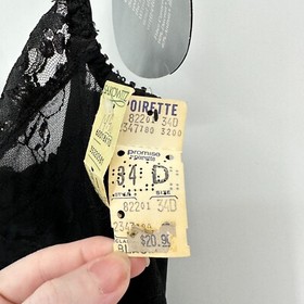 Vtg Dolores For Poirette Lingerie Underwire 34D Black Lace Union USA Slip Dress