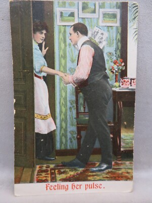 Postcard Romance Won't Feeling Her Pulse Early 1900's