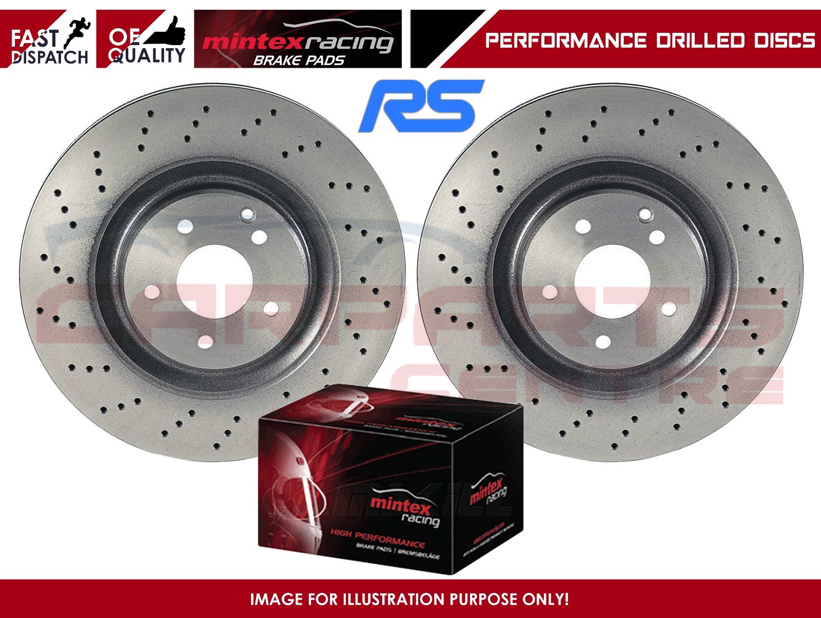 FORD FOCUS RS RS500 MK2 FRONT DRILLED BRAKE DISCS MINTEX SPORT BRAKE