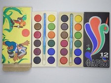 Vintage Ukrainian Watercolor Paints 12 Colors Set of 2 Unused 1990s USSR