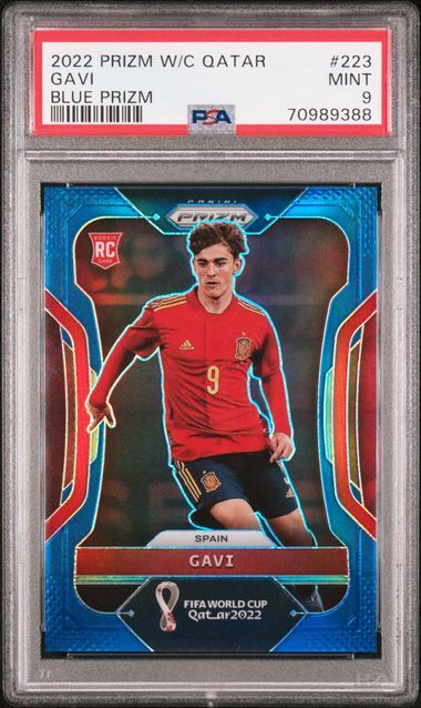 GAVI 2022-23 PANINI PRIZM WORLD CUP QATAR BLUE PRIZM RC #D 218/299 PSA 9 MINT