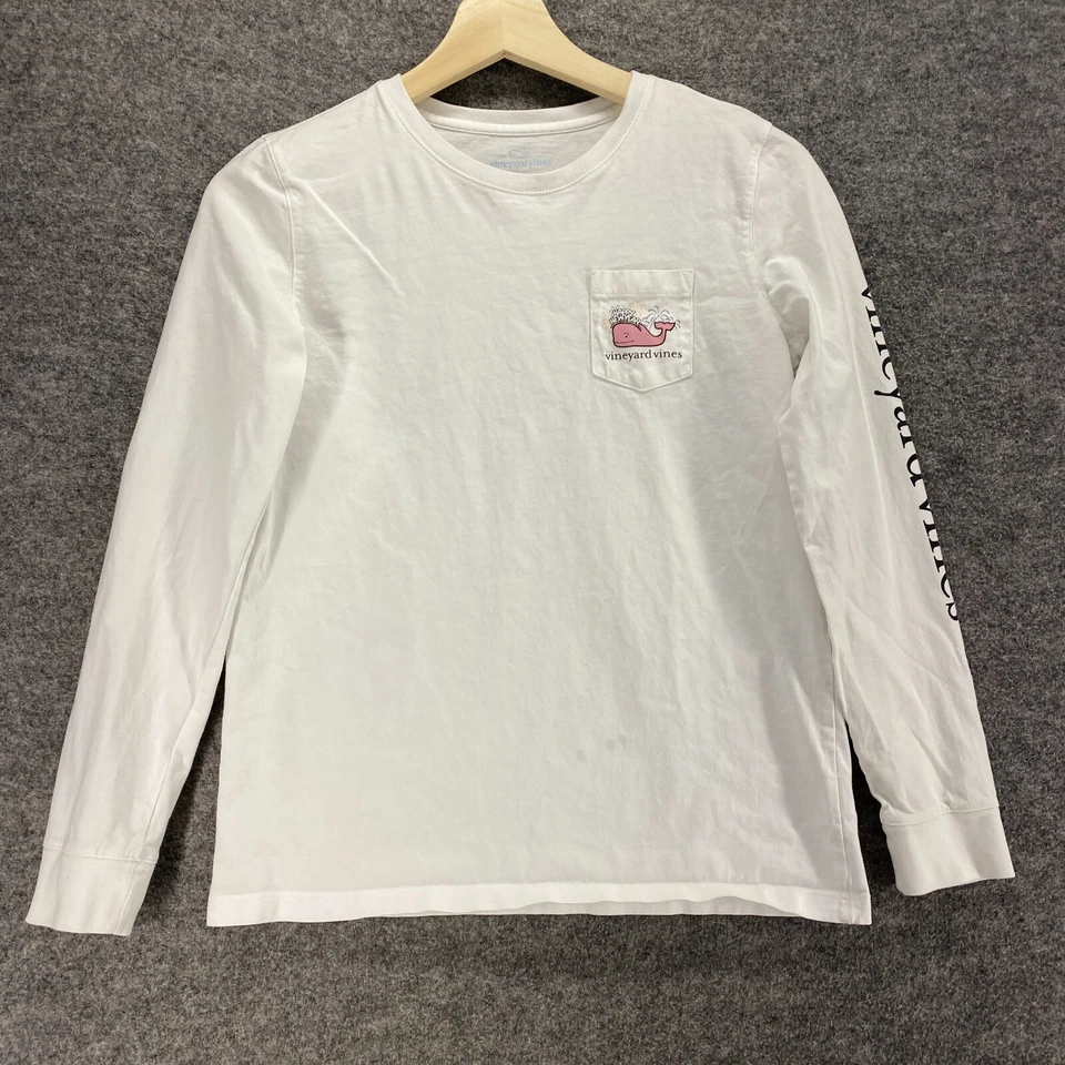 Camiseta Vineyard Vines Niños L Grande Blanca Cuello Redondo Manga Larga Algodón Pullover Foto 4 de 4