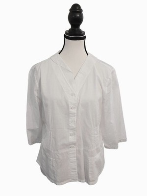 Christopher & Banks Women's White Cotton Button-Down Blouse Size M #841