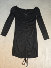 PrettyLittleThing Bodycon Dress Womens Size 14 Black Mesh Sleeve Ruched