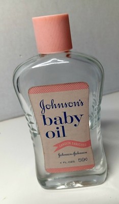VTG Johnson's Baby Oil Glass Bottle 1960 s 4oz Lanolin Enriched  Half Full
