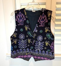 Vintage Women's Embroidered Vest Est. Size M Tapestry Boho Colorful Cotton