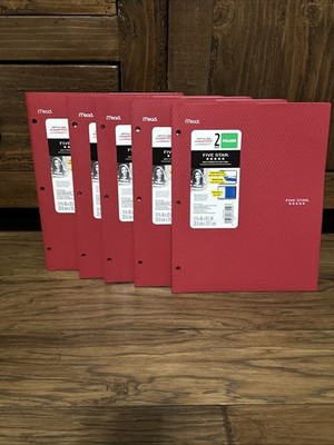 New 5 Mead Five Star Plastic Stay-Put Tab 2 Pocket Folders Red