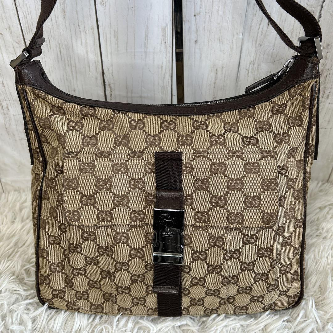 Gucci Jackie GG Canvas Leather Shoulder Bag in Brown Pre-Owned Excellent Condition
