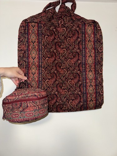 Vintage Vera Bradley Red Paisley Garment Bag Travel Set with Cosmetic Case
