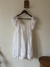 DOEN White Puff Sleeve Mini A-Line Cotton Scoop Neck Dress Size S