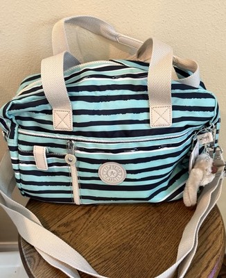 Kipling DUSTIN Satchel Shoulder Crossbody Tote Spectacle Stripe Nylon NWT