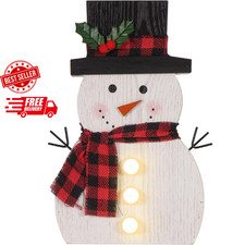 LED Lighted Snowman Decor with Timer and Rustic Merry Christmas Sign SHIPS FREE