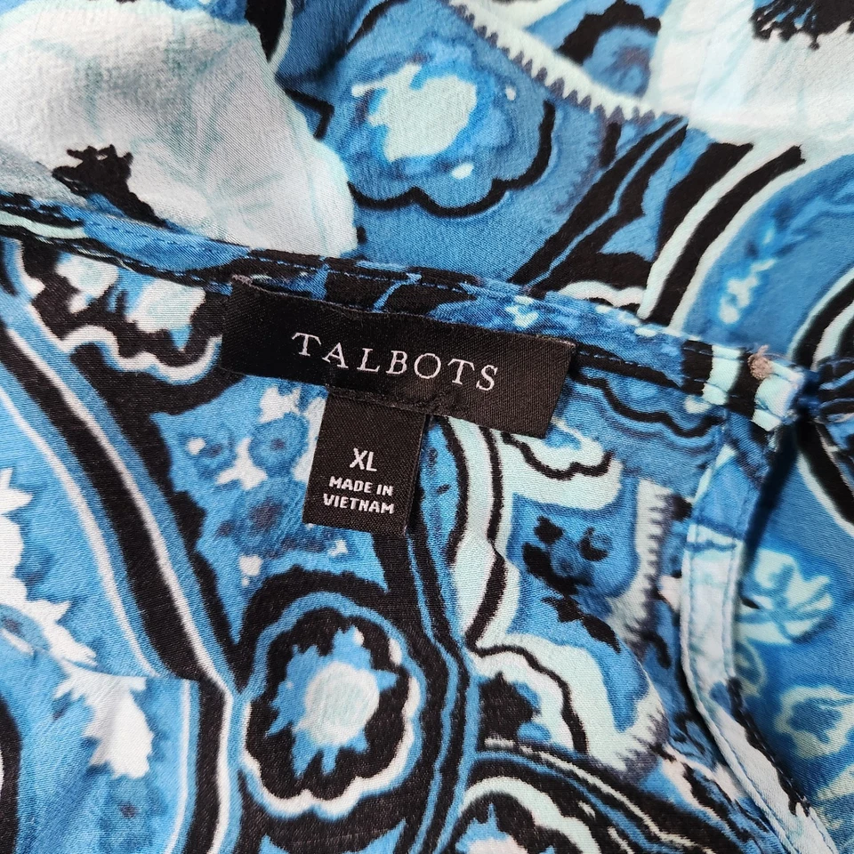 Talbots Топ Размер XL Синий Пейсли Принт Поповер Блузка Puff Рукав Вискоза Бохо - Изображение 4 из 4