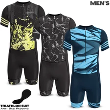 Men Triathlon Cycling Trisuit Running Padded Swimming Jumpsuit Tri Skinsuit