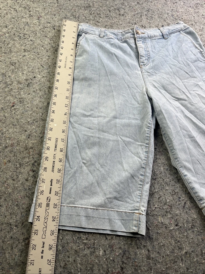 Pantalones Cortos Kim Rogers Para Mujer 10 Azul Frente Plano Tiro Alto Lavado Ligero Informal Denim Foto 2 de 4