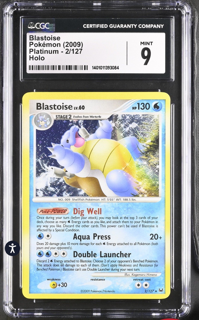 CGC 9 Mint Blastoise 2/127 Holo Platinum Pokémon Card Low Pop