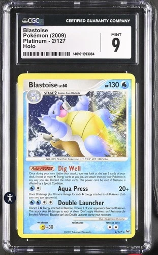 CGC 9 Mint Blastoise 2/127 Holo Platinum Pokémon Card Low Pop