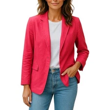 Open Edit Linen Blend Blazer Womens M Pink Summer Office Casual Preppy Pinkcore