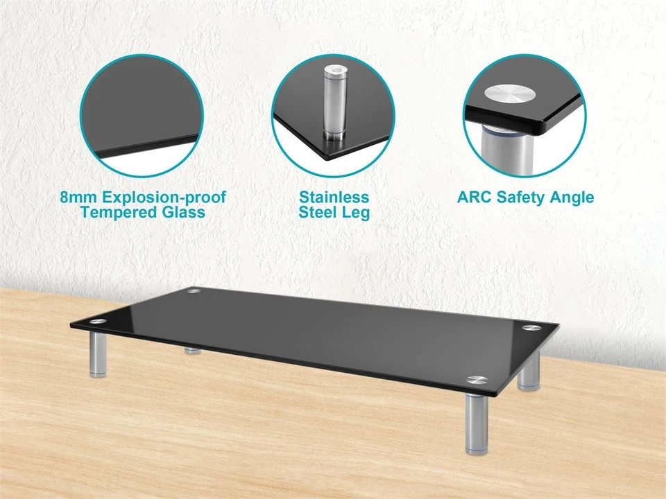 Monoprice Medium Multimedia Stand, Black Glass 25.6" x 11.0" W/ Adjustable Legs - Image 3 of 4