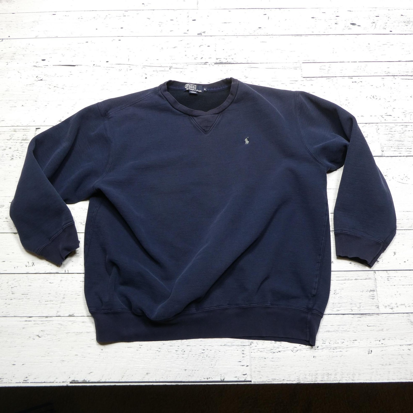 Polo by Ralph Lauren Sweatshirt Mens XL Navy Crewneck V Stitch Pony Logo Fleece