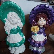 2 Vintage 1970s Ceramic Holly Hobbie Girl Holland Mold Lamps- Bases Only