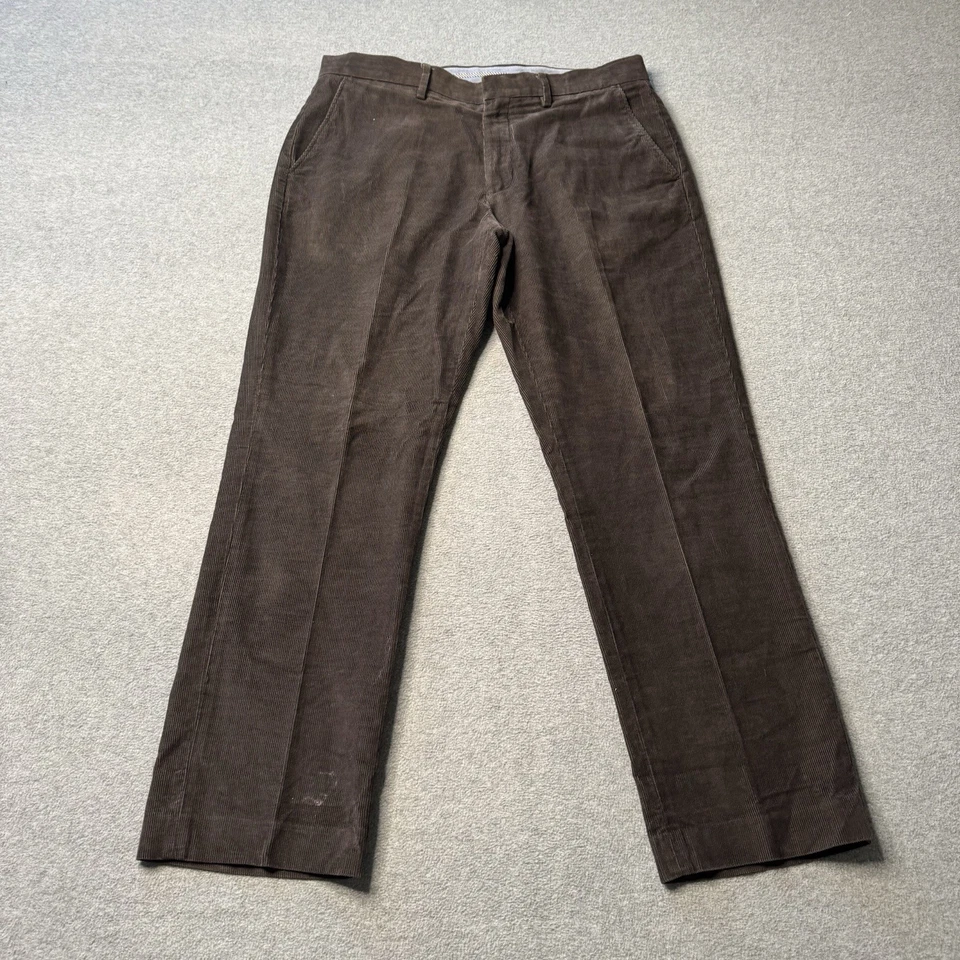 J. Crew Pants Mens 33x30 Brown Corduroy Cotton Pleated Preppy Formal Slim Fit - Image 2 of 4