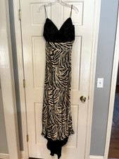 JOVANI Gown 6 black gold Zebra silk  dress Beaded Sequin Bodice Luxury Gala Prom