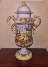 Raro Vaso Antico Originale Ceramica BASSANO a Craquelé Dipinto a mano 50cm '900