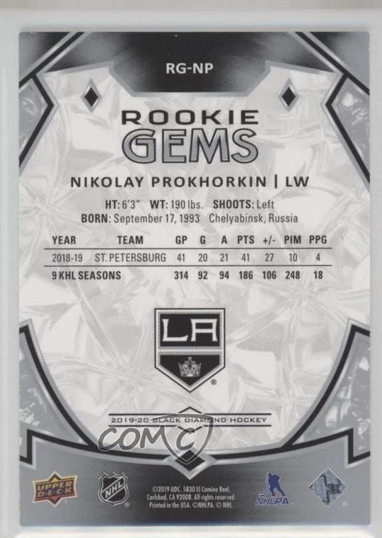 2019-20 Upper Deck Black Diamond Rookie Gems /399 Nikolai Prokhorkin Nikolay RC - Image 2 of 2