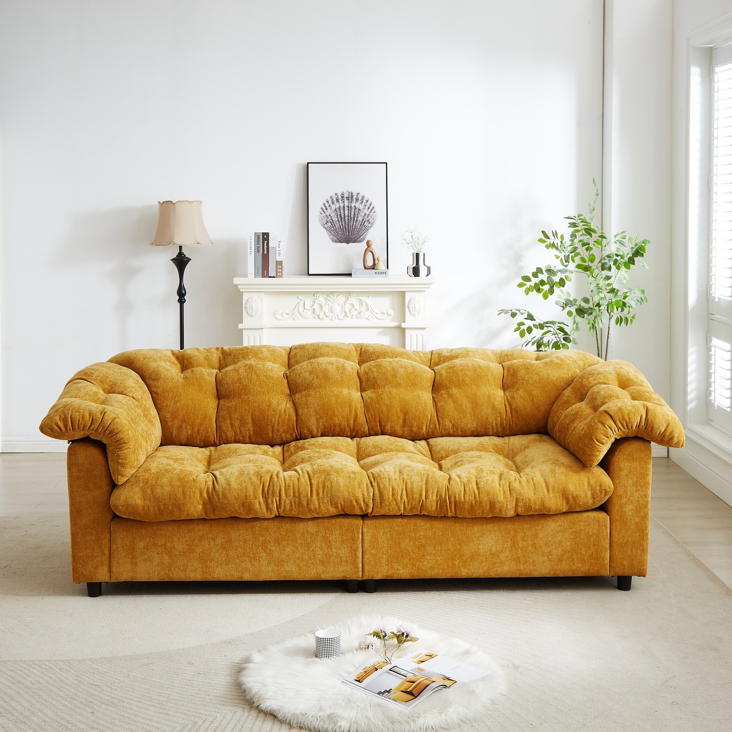 Modern Chenille Sofa 3 Seater Luxury Upholstered Couch with Solid Wood Frame