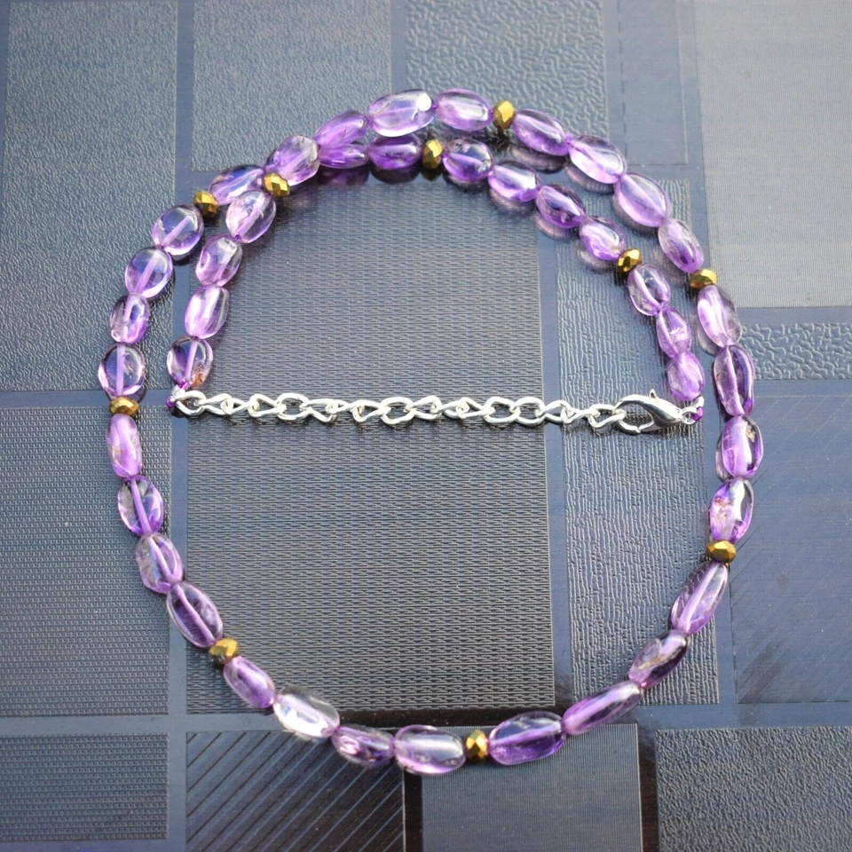 Collana regolabile con perline e perline da 15" di ametista viola naturale... - Immagine 3 di 4