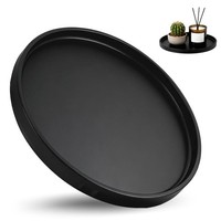 Rundes Deko Tablett Schwarz 25Cm, Metall Dekotablett Kerzenteller, Tischdeko