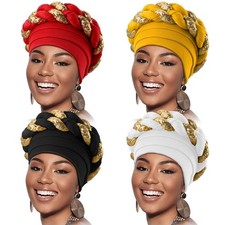 African Turban Head Wrap 4 Pcs for Black Women Stretchy Elastic Hair Wrap