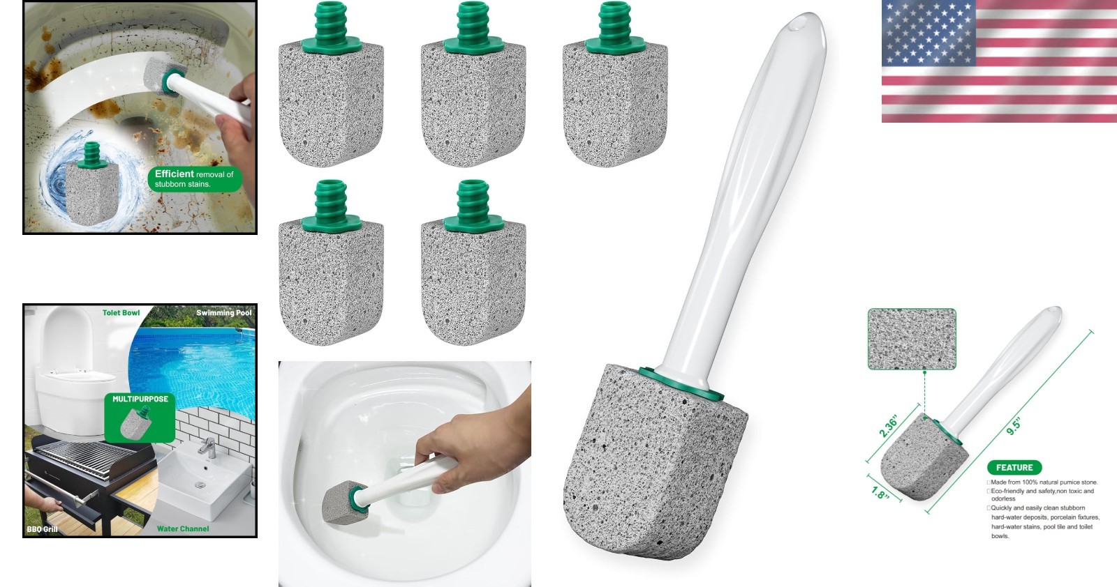 5 Packs Pumice Cleaning Stone with Extra Long Handle, 1 Pumice Stone for Toil...