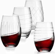 Bella Vino 4pc Etched Stemless Wine Glasses Tumbler Lowball Gift Set