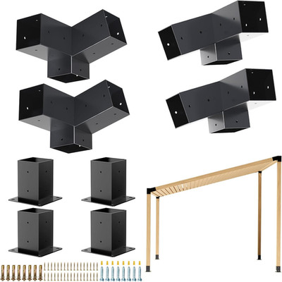 Slanted Roof Pergola Kit with 3-Way Brackets & Post Base for 4''x4'' Lumber