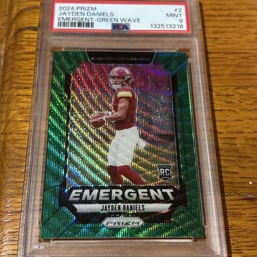 2024 PRIZM JAYDEN DANIELS EMERGENT-GREEN WAVE ROOKIE CARD PSA 9