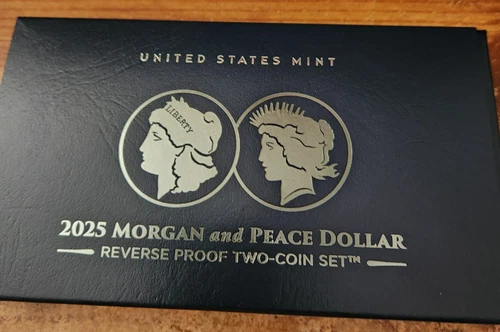 2025 S Reverse Proof $1 Morgan and Peace Silver Dollar 2pc Set Box ,OGP & COA